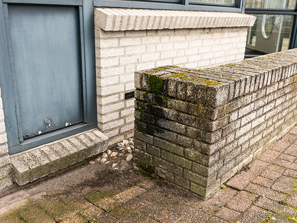 FrissvoorSoftWash_bedrijfspand_muurtje_steen_groene_zwarte_aanslag_voor FrissvoorSoftWash_bedrijfspand_muurtje_steen_groene_zwarte_aanslag_voor